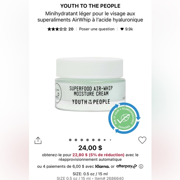 2/25$ 💜 Youth to the People Superfood Airwhip Moisture Cream 15ml - Picture 2 of 2